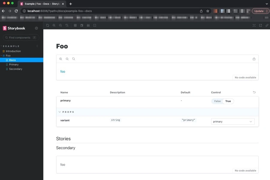 DyFoo component in Storybook